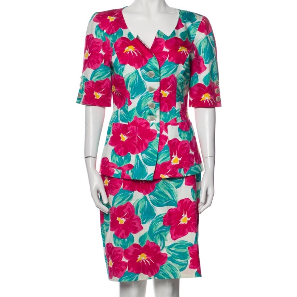 Guy Laroche | Vintage Pink Floral Skirt Suit Set